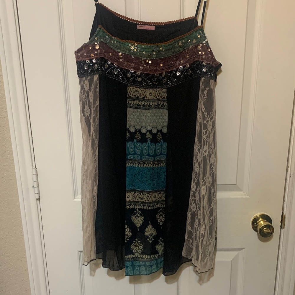 Bohemian Patchwork Spaghetti Strap Dress - Picture 2 of 6